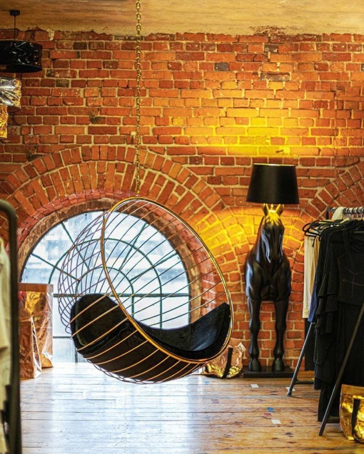 FOTOLIU SUSPENDAT GABBIA, NEGRU/AURIU, TAPITERIE DIN CATIFEA, STIL MODERN B2