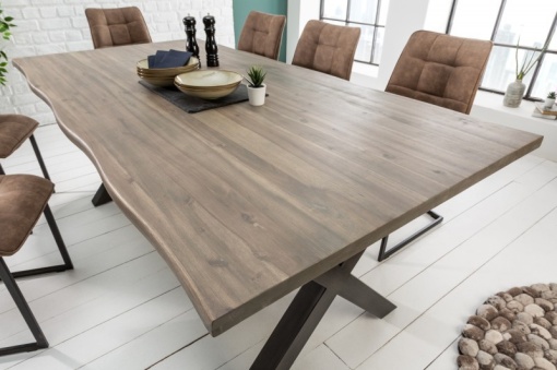 MASA DIN LEMN MASIV DE SALCAM, 160CM GENESIS GREY, COD 39789, STIL VINTAGE