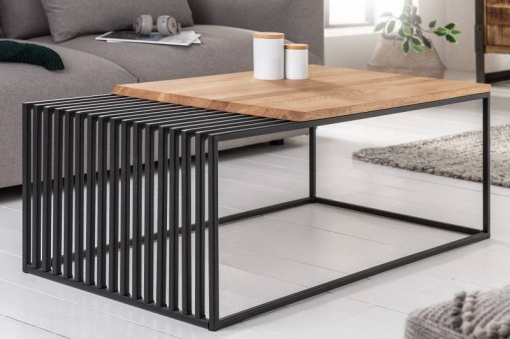 MASUTA DE CAFEA DIN METAL SI LEMN MASIV, ARCHITECTURE 100CM, COD 41576, STIL INDUSTRIAL