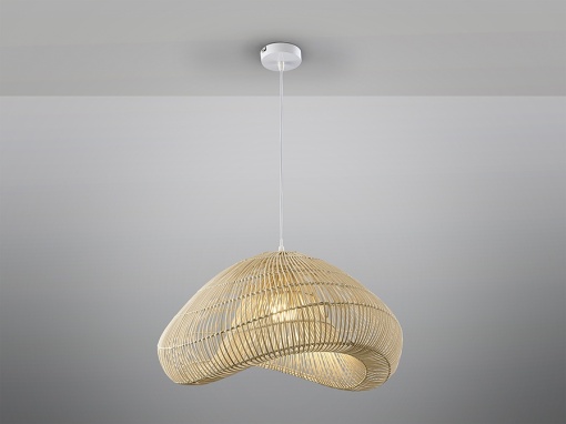 PENDUL SABAH, 55 CM, ALB/NATURAL, DIN METAL SI RATAN, STIL MODERN