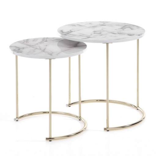 SET 2 MASUTE DE CAFEA, THIN-R WHITE, COD 5033, STIL MODERN, REALIZAT DIN METAL SI MDF LAMINAT