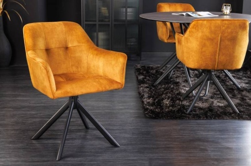 SET 2 SCAUNE, LOFT, ROTATIV, TAPITAT IN CATIFEA GALBEN MUSTAR, COD 42392, STIL INDUSTRIAL