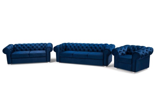 SET LIVING, STIL CHESTEFIELD, VALENTINO, ALBASTRU, DIN STOFA( CATIFEA) DE CALITATE SUPERIOARA