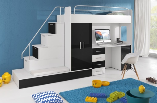 SISTEM MODULAR PENTRU CAMERA COPII ALB/NEGRU RAJ5 KM DESIGN MODERN