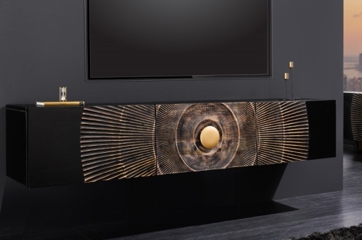 COMODA TV, GOLDEN SUNSET 160CM, LEMN DE MANGO, NEGRU/AURIU, ARTIM GROUP