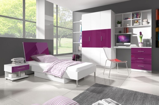 DULAP PENTRU CAMERA COPII RAJ3 KM ALB/VIOLET DESIGN MODERN 3D