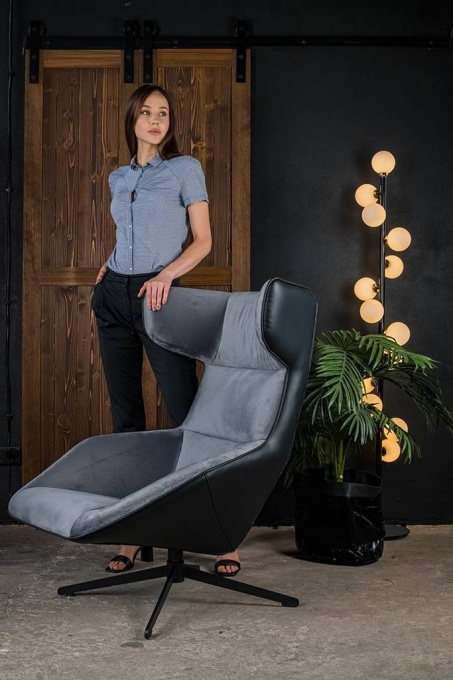 FOTOLIU CONFORTABIL VITA, GRI/NEGRU, TAPITAT IN CATIFEA SI PIELE ECOLOGICA, STIL MODERN B2