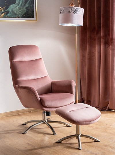 FOTOLIU RELAX NIXON BLUVEL 52, ROZ ANTIC, CU SUPORT DE PICIOARE, TAPITERIE DIN CATIFEA, STIL MODERN, SIGNAL
