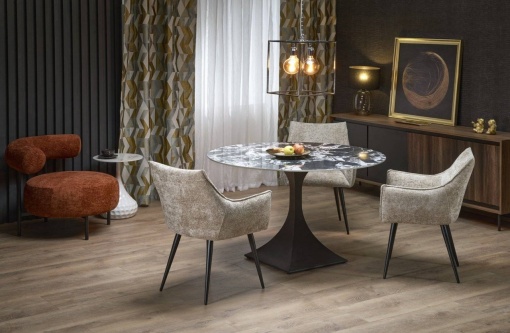 MASA DINING MANUEL, 120 CM, EFECT DE MARMURA NEAGRA/NEGRU, DIN MARMURA SI METAL, STIL MODERN