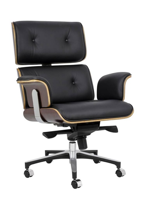 SCAUN DE BIROU LOUNGE BUSINESS, NEGRU/MARO, PIELE NATURALA SI LEMN DE TRANDAFIR, STIL MODERN, B2