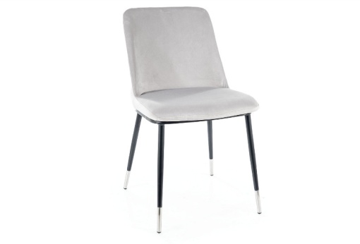 SCAUN DINING JILL, GRI DESCHIS BLUVEL 03/NEGRU MAT/CROM, TAPITERIE DIN CATIFEA SI PICIOARE DIN METAL, STIL MODERN