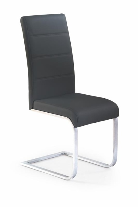SCAUN DINING K85, NEGRU/CROM, CU TAPITERIE DIN PIELE ECOLOGICA SI PICIOARE DIN METAL, STIL MODERN
