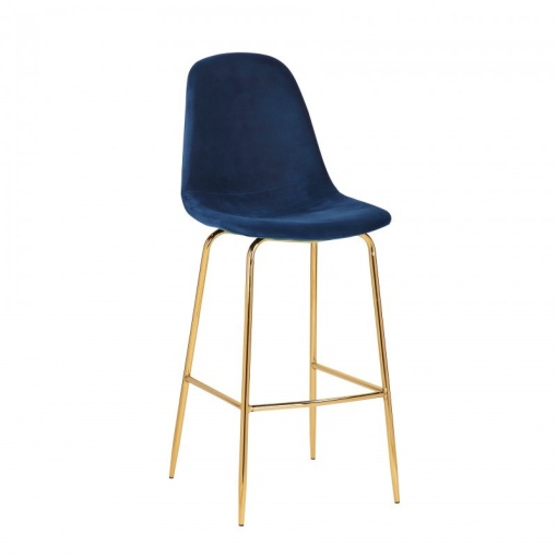SET 2 BUCATI SCAUNE DE BAR SCANDINAVIA 40131 CATIFEA ALBASTRA/METAL AURIU STIL MODERN