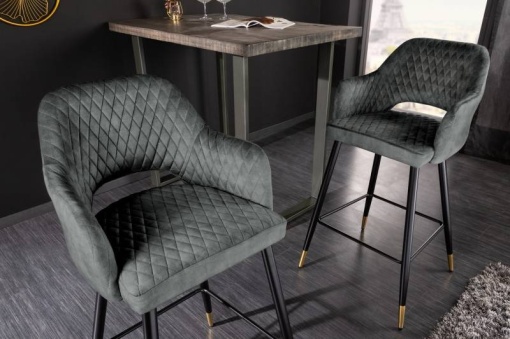 SET 2 SCAUNE BAR, PARIS, CATIFEA VERDE- GRI, COD 41517, STIL RETRO