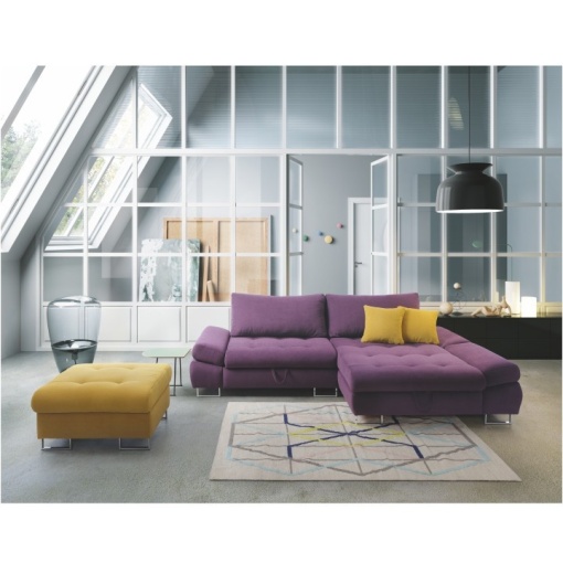 SET CANAPEA GRES, MODEL DREAPTA, VIOLET/MUSTAR, DIN TESATURA/TEXTIL, EXTENSIBILA, SPATIU DEPOZITARE, STIL MODERN, TK
