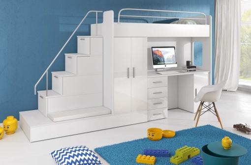 SISTEM MODULAR PENTRU CAMERA COPII ALB RAJ5 KM DESIGN MODERN