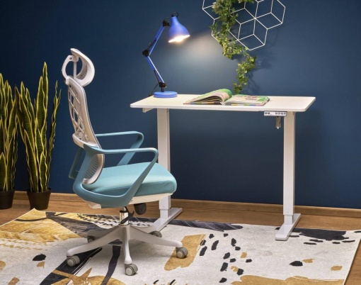 BIROU B53, CU FUNCTIE DE REGLARE A INALTIMII, ALB, DIN MDF LAMINAT SI METAL, STIL MODERN