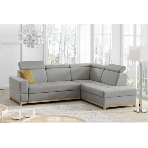 CANAPEA DRENA, MODEL DREAPTA, GRI DESCHIS, DIN TEXTIL SI LEMN, EXTENSIBIL, SPATIU DEPOZITARE, STIL MODERN, TK