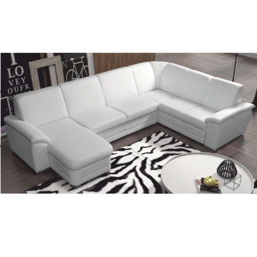 COLTAR BITER U, TIP U, MODEL STANGA, ALB, DIN PIELE ECOLOGICA, EXTENSIBIL, SPATIU DEPOZITARE, STIL MODERN, TK