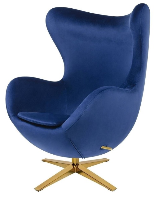 FOTOLIU CONFORTABIL EGG SZEROKI VELVET, ALBASTRU INCHIS 49/AURIU, DIN CATIFEA SI METAL, STIL MODERN B2