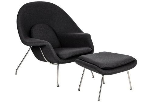 FOTOLIU CU TABURET, COZY, GRI GRAFIT 4/CROM, CU TAPITERIE DIN CASMIR, STIL MODERN B2