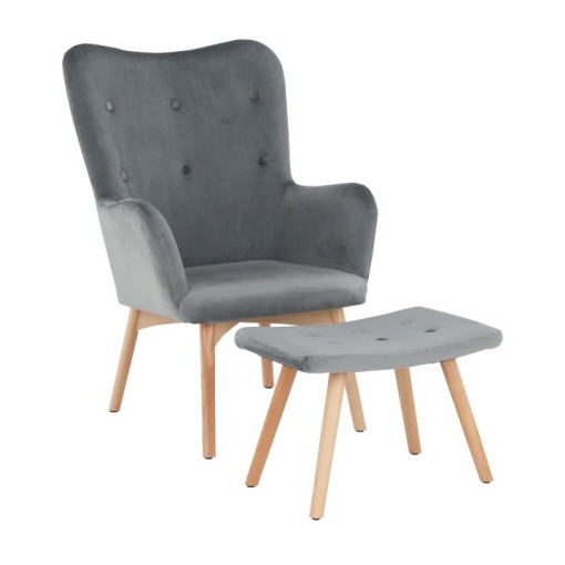 FOTOLIU CU TABURET LAGER NEW, GRI/FAG, DIN TEXTIL VELVET SI LEMN, STIL MODERN, TK