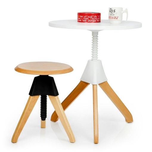MASUTA DE CAFEA CU INALTIME REGLABILA, JERRY ALB/NATURAL, DIN POLIPROPILENA SI MDF, STIL INDUSTRIAL, B2