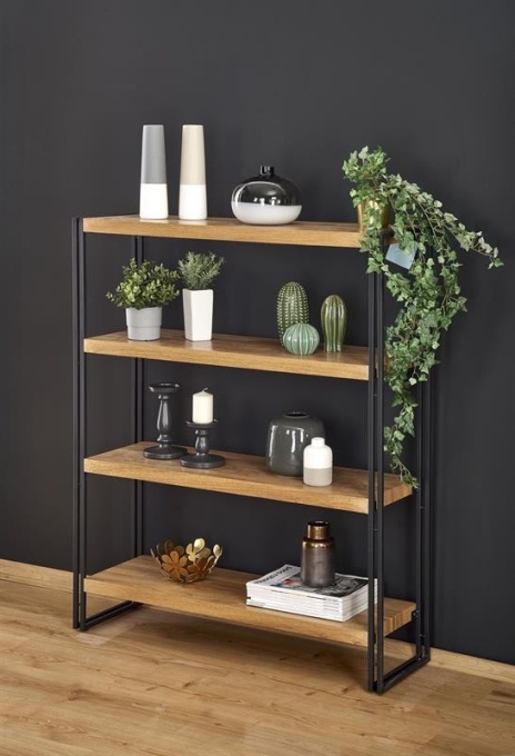 ORGANIZATOR BOLIVAR REG-1, 100X120 CM, STEJAR AURIU/NEGRU, DIN MDF FURNIRUIT SI METAL, STIL INDUSTRIAL