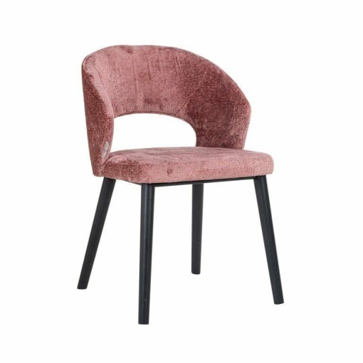 SCAUN DINING SAVOY, ROZ/NEGRU, TAPITERIE DIN TESATURA CHENILLE SI PICIOARE DE LEMN, STIL MODERN B2
