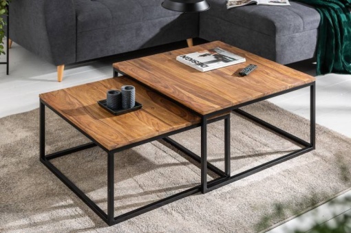 SET 2 MASUTE, ELEMENTS, LEMN MASIV SHEESHAM SI METAL, COD 43711, DESIGN INDUSTRIAL