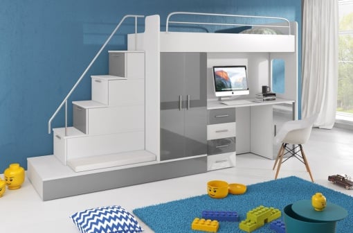 SISTEM MODULAR PENTRU CAMERA COPII ALB/GRI RAJ5 KM DESIGN MODERN