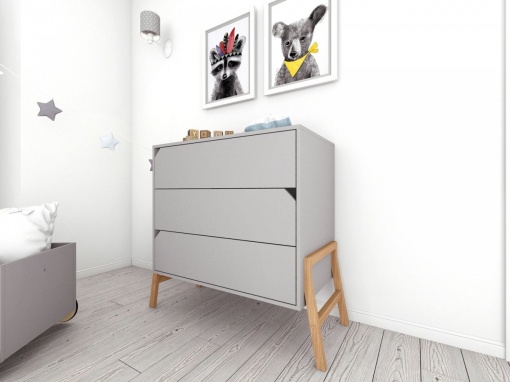 COMODA CU 3 SERTARE PENTRU CAMERA BEBELUS LOTTA GRI DESIGN SCANDINAV BA