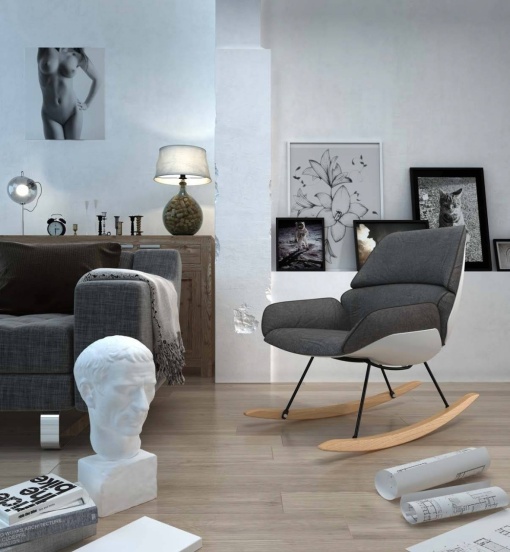 FOTOLIU BALANSOAR NINO, GRI DESCHIS/ALB, TAPITERIE DIN TEXTIL, STIL MODERN B2