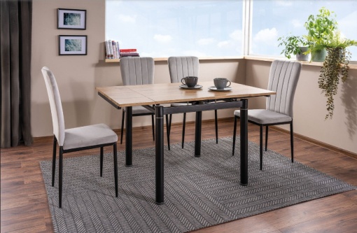 MASA DINING EXTENSIBILA GD-082, STEJAR/NEGRU MAT, 80(131)X80, DIN MDF, FURNIR SI METAL, STIL MODERN, SIGNAL
