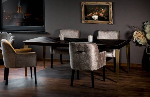 MASA DINING GAMBIT, 220 CM, NEGRU/AURIU MAT, BLAT DIN LEMN SI PICIOARE DIN METAL, STIL MODERN, ATR