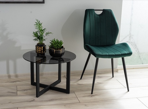SCAUN DINING ARCO, VERDE BLUVEL 78/NEGRU MAT, TAPITERIE DIN CATIFEA SI PICIOARE DIN METAL, STIL MODERN