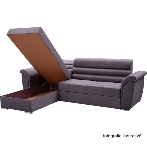 SET DE CANAPEA FABO, GRI DESCHIS, MODEL STANGA, DIN TESATURA WOOLLY, TAPITAT, EXTENSIBIL, STIL MODERN, TK