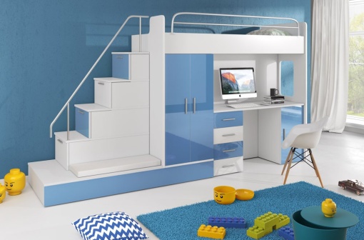 SISTEM MODULAR PENTRU CAMERA COPII ALB/ALBASTRU RAJ5 KM DESIGN MODERN