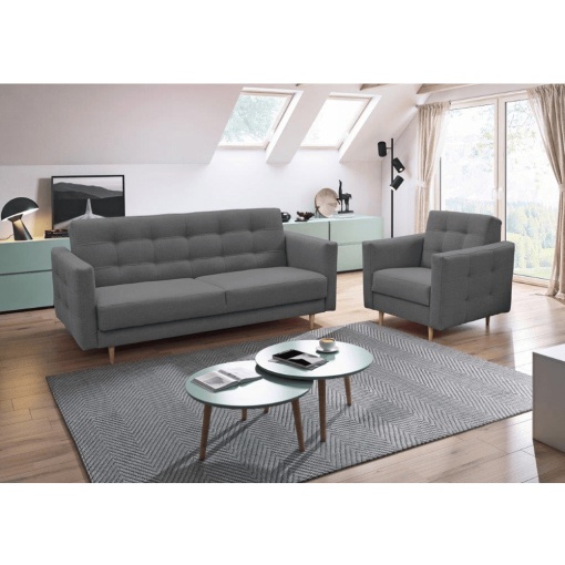 ANSAMBLU AMEDIA, 3+1+1, GRI INCHIS, DIN TEXTIL SI LEMN, EXTENSIBIL, SPATIU DEPOZITARE, STIL MODERN, TK