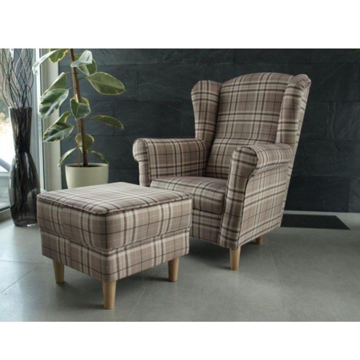 FOTOLIU ASTRID, CU TABURET, MODEL MARO CU CAROURI, DIN TEXTIL SI LEMN, STIL CLASIC, TK