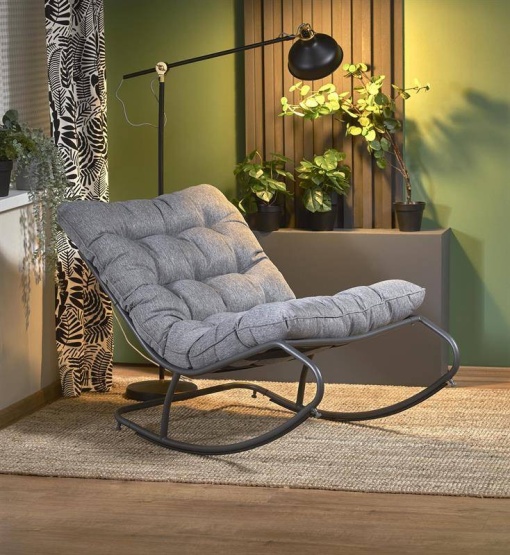 FOTOLIU BALANSOAR GATTO, GRI/NEGRU, TAPITERIE DIN STOFA SI PICIOARE DIN METAL, STIL MODERN