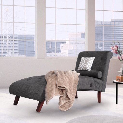 FOTOLIU/SCAUN RELAXANT SPENCER, GRI SI NUC INCHIS, DIN TESATURA SI LEMN, STIL MODERN, TK