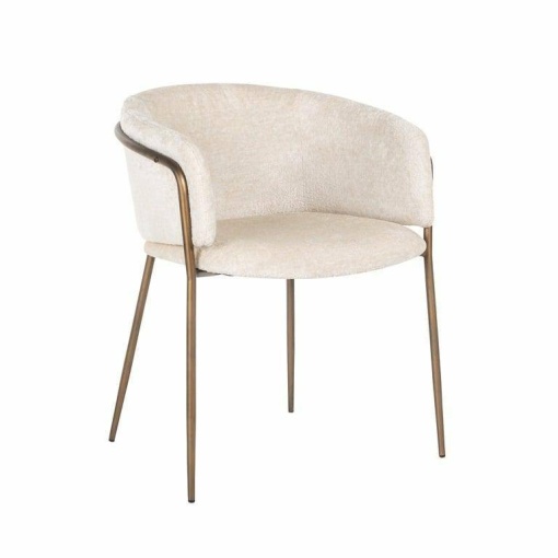 SCAUN DINING MINERVA, ALB/AURIU ANTICHIZAT, TAPITERIE DIN TESATURA CHENILLE SI PICIOARE DIN METAL, STIL MODERN B2