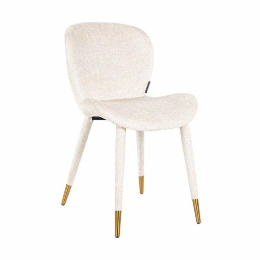 SCAUN DINING SARA, ALB/AURIU, TAPITERIE DIN TESATURA CHENILLE SI PICIOARE DIN METAL TAPITATE, STIL MODERN B2