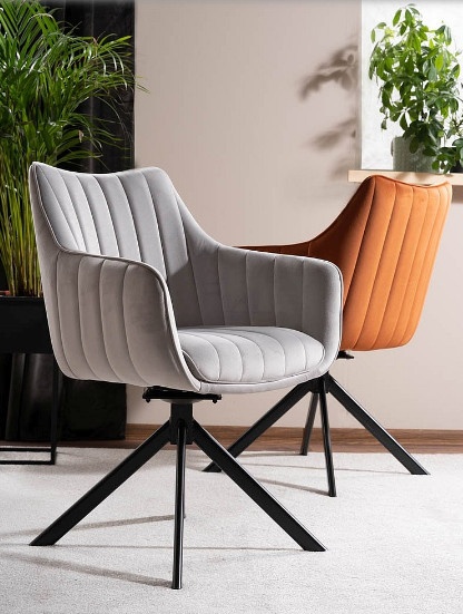 SCAUN PIVOTANT AZALIA, GRI DESCHIS BLUVEL 03/NEGRU MAT, TAPITERIE DIN CATIFEA SI PICIOARE DIN METAL, STIL MODERN