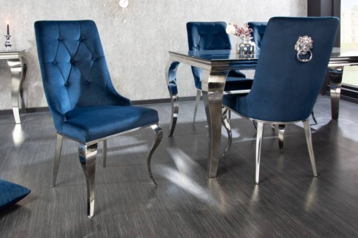 SET 2 SCAUNE, CLASIC, BAROC, DIN METAL SI CATIFEA ALBASTRA, COD 41505