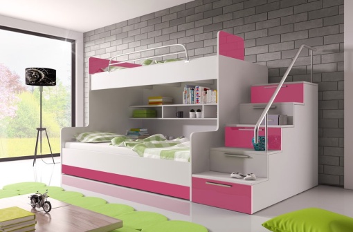 SISTEM MODULAR PENTRU CAMERA COPII ALB/ROZ RAJ2 KM DESIGN MODERN