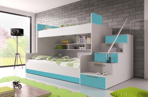 SISTEM MODULAR PENTRU CAMERA COPII ALB/TURCOAZ RAJ2 KM DESIGN MODERN