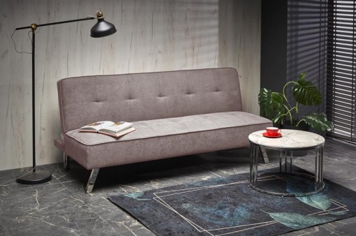CANAPEA EXTENSIBILA CARLITO, BEJ/CROM, TAPITERIE DIN STOFA SI PICIOARE DIN METAL, STIL MODERN