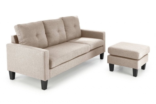 CANAPEA EXTENSIBILA GERSON, CU SUPORT PENTRU PICIOARE, BEJ/NEGRU, TAPITERIE DIN STOFA SI POLIPROPILENA, STIL MODERN